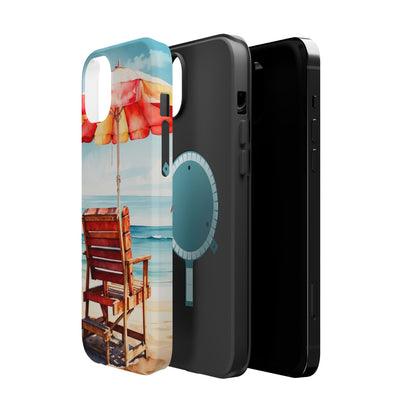 Beachfront Sunset Lounge MagSafe iPhone Case – Vibrant Watercolor Design