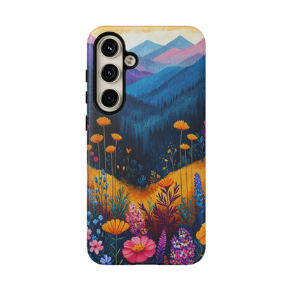 Vibrant Wildflower Mountain Samsung Galaxy  Case – Bold Nature Art, Dual-Layer Protection