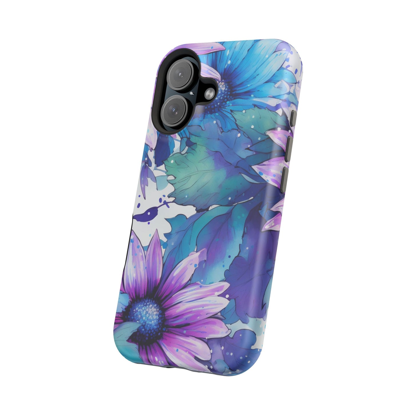 Purple & Teal Watercolor Floral MagSafe iPhone Case - Artistic Flower Design