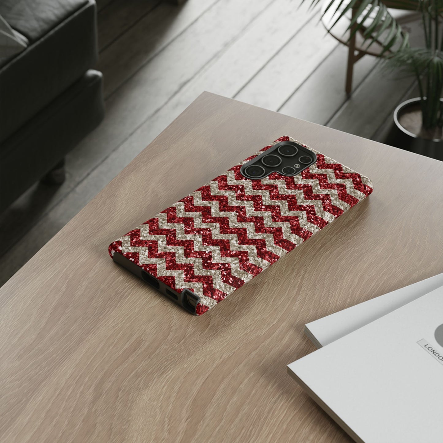 Sparkling Red & White Chevron – Glitter Illusion MagSafe iPhone Case