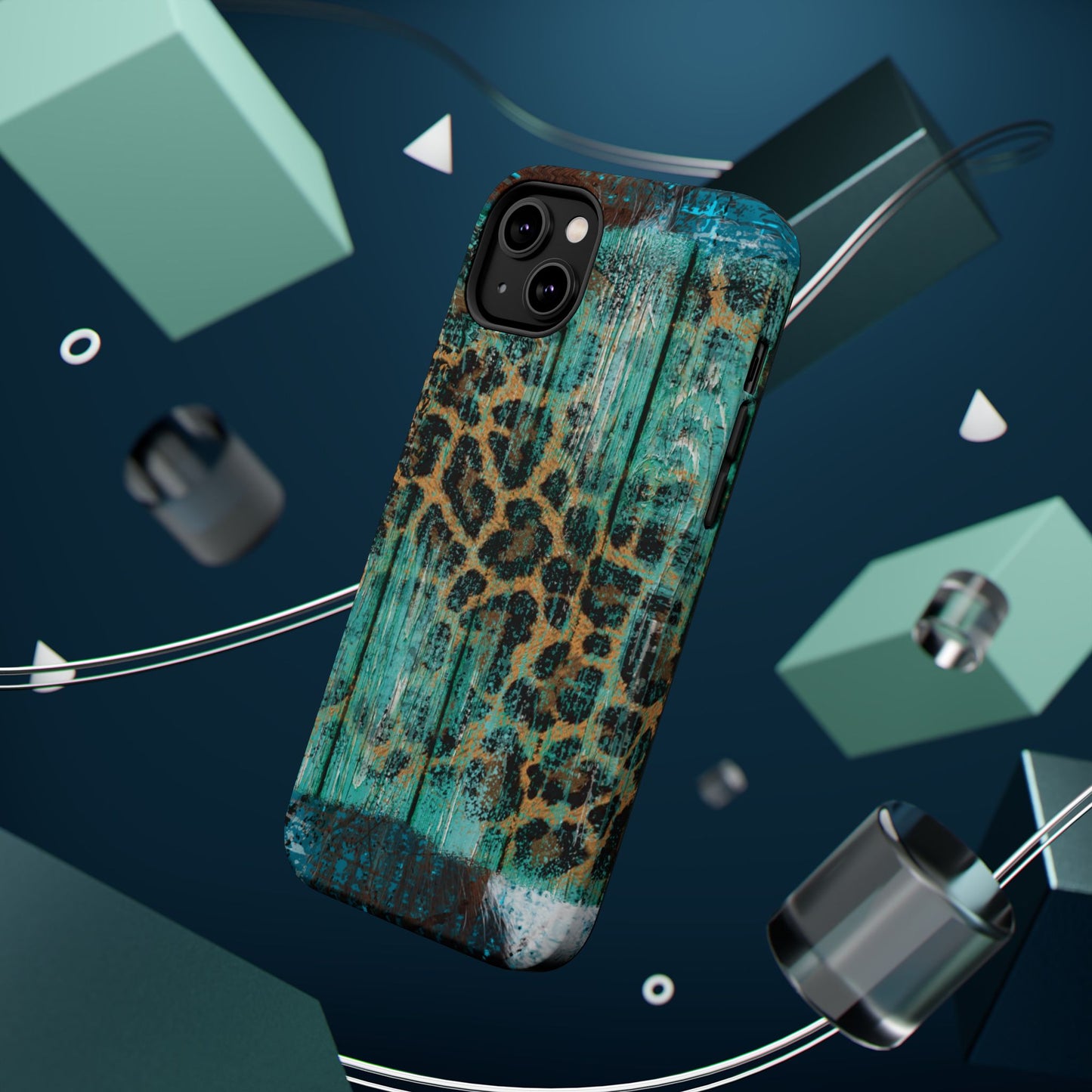 Turquoise Rustic Leopard Wood - MagSafe  iPhone Series Case