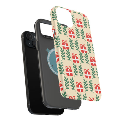 MagSafe iPhone Case: Holiday Cheer – Red Gifts & Green Leaves