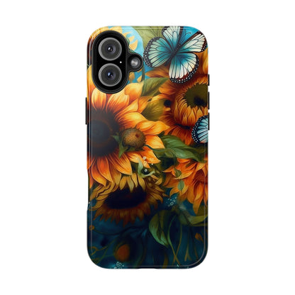 Aqua Blue Butterfly & Sunflower Art – iPhone Case