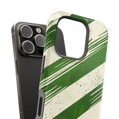 Green Stripes MagSafe iPhone Case – Bold Diagonal Brushstroke Design