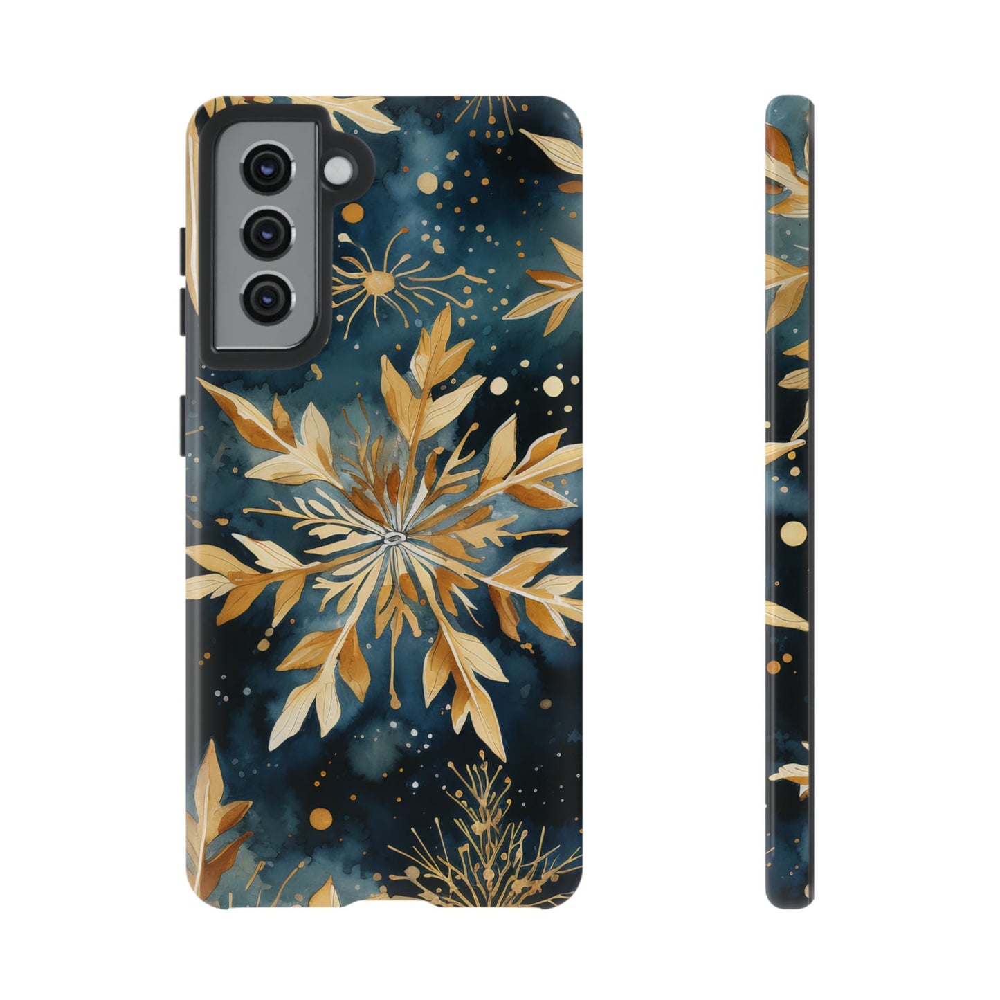 Gold Floral Snowflakes on Midnight Blue - Samsung Galaxy Series Case