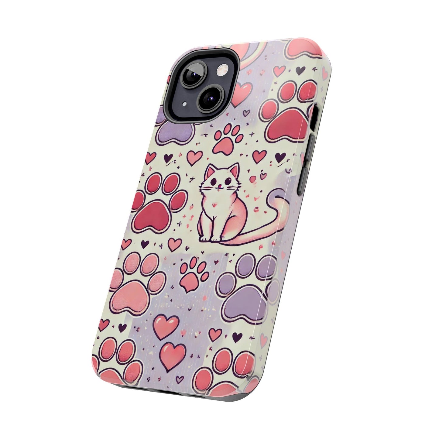 Cute Cat and Paw Print iPhone Case - Pet Lover’s Protective Cover