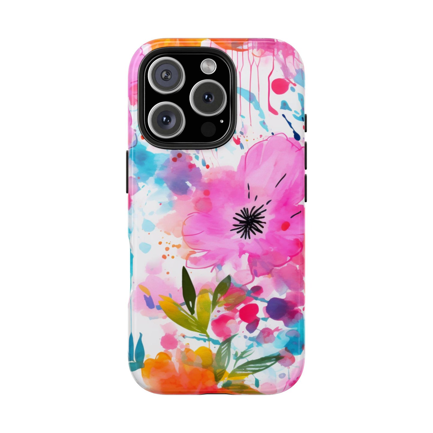 Color Splash Pink & Orange Watercolor Floral - iPhone Case