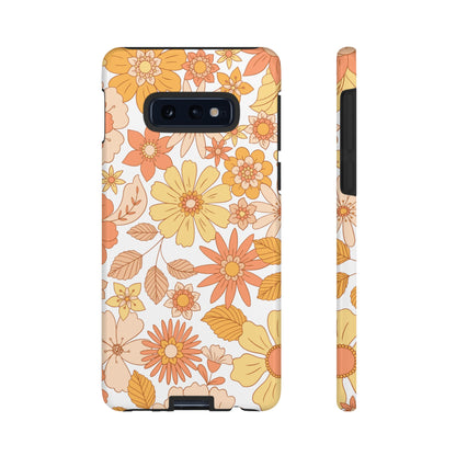 Vintage Floral Bloom Samsung Galaxy Case – Warm Orange & Yellow Retro Flower Design with Matte Finish