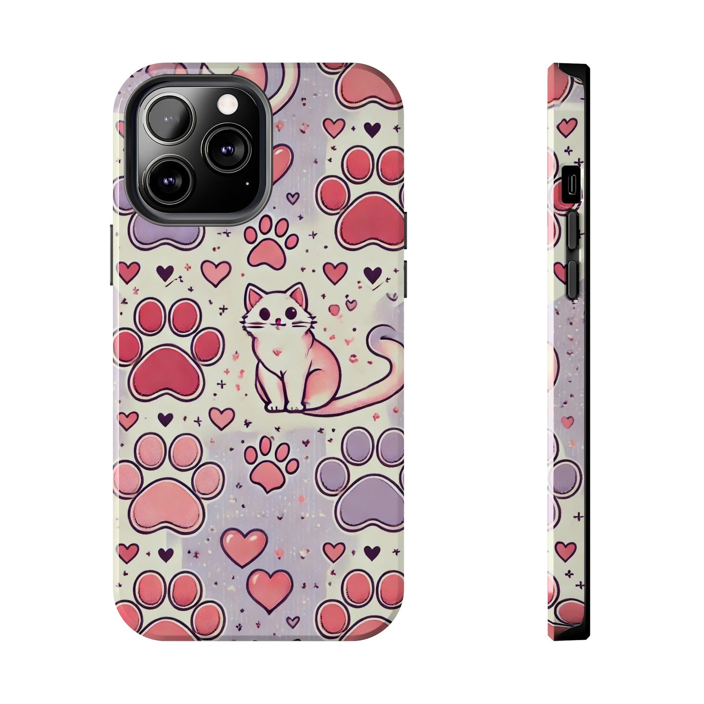 Cute Cat and Paw Print iPhone Case - Pet Lover’s Protective Cover