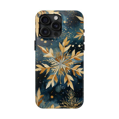 Gold Floral Snowflakes on Midnight Blue - iPhone Series Case