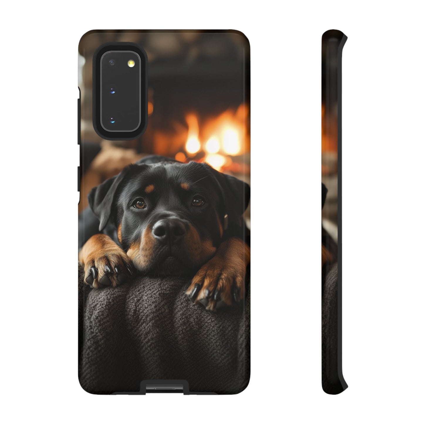 Cozy Rottweiler by the Fireplace Samsung Galaxy Case – Warm Rustic Design