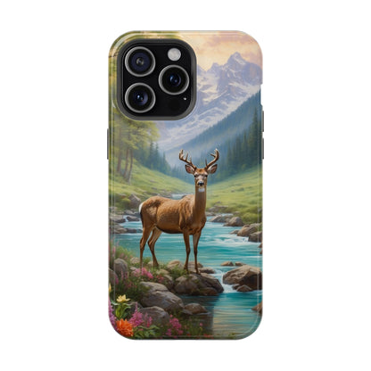 Alpine Serenity – Stag in Mountain Bliss MagSafe iPhone Cases