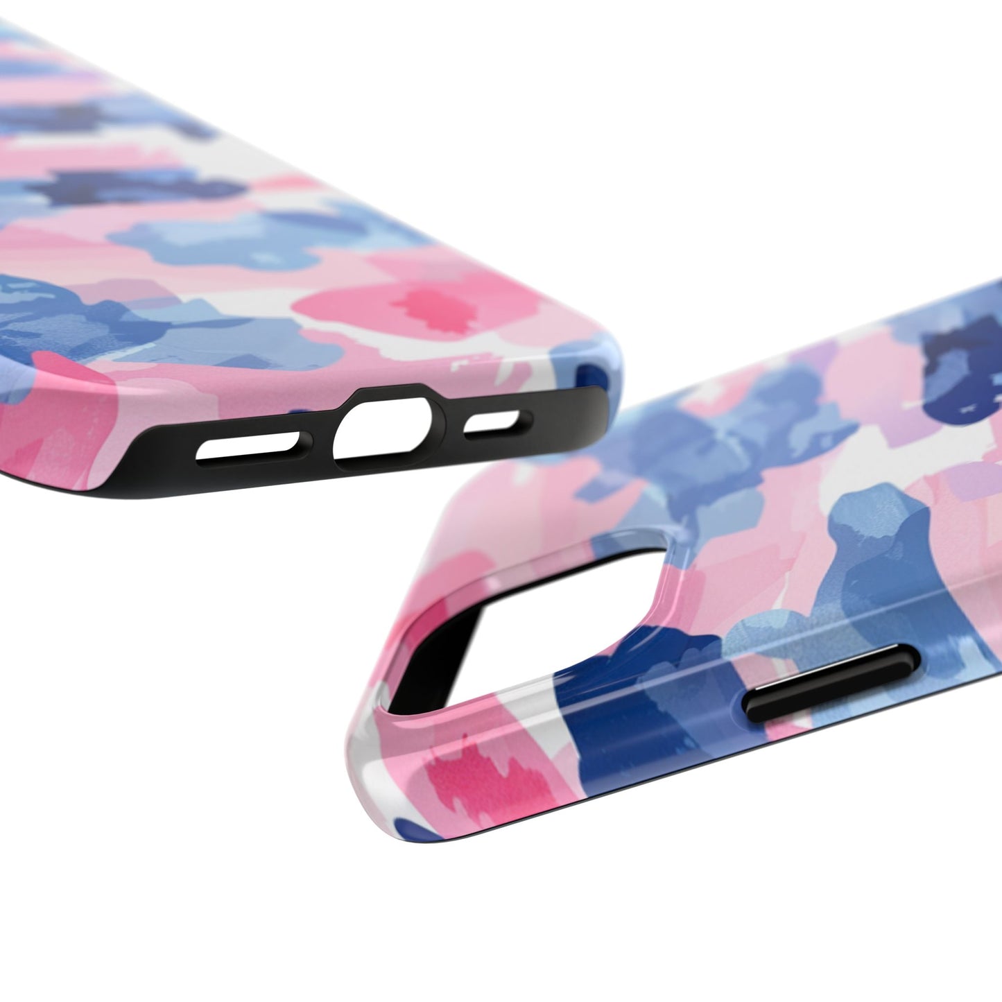 iPhone Case: Dynamic Pink & Navy Brushstroke Art