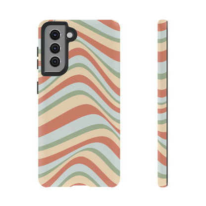 Vintage Earthy Waves Samsung Galaxy Case – Retro 70s-Inspired in Warm Green, Cream, and Rust