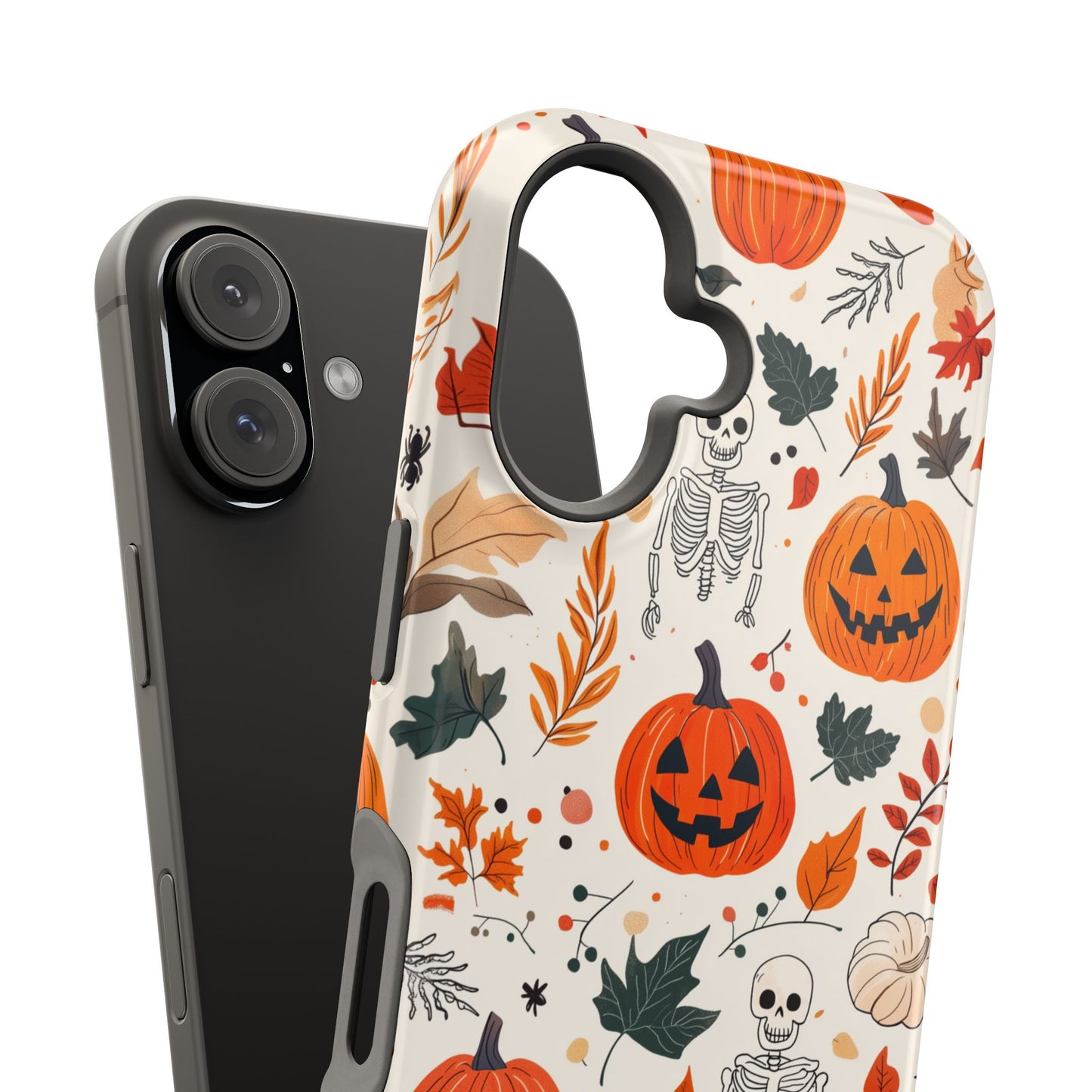 Halloween Pumpkin & Skeleton MagSafe iPhone Case – Spooky Autumn Design