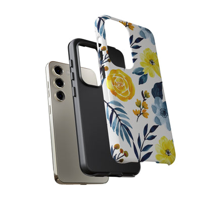 Golden Yellow & Sky Blue Floral – Watercolor Botanical Samsung Galaxy Case