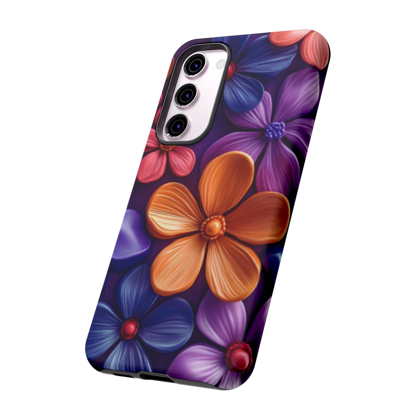 Bold Floral 3D Samsung Galaxy Case – Vivid Purple and Orange Flower Design, Shock - Resistant - BOGO Cases