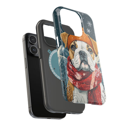 Cozy French Bulldog MagSafe iPhone Case – Rustic Fireplace Protective Cover