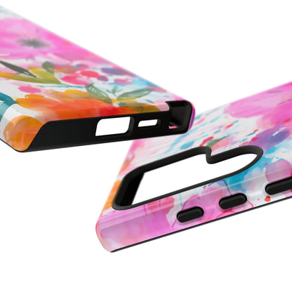 Color Splash Pink & Orange Watercolor Floral - Samsung Galaxy Case