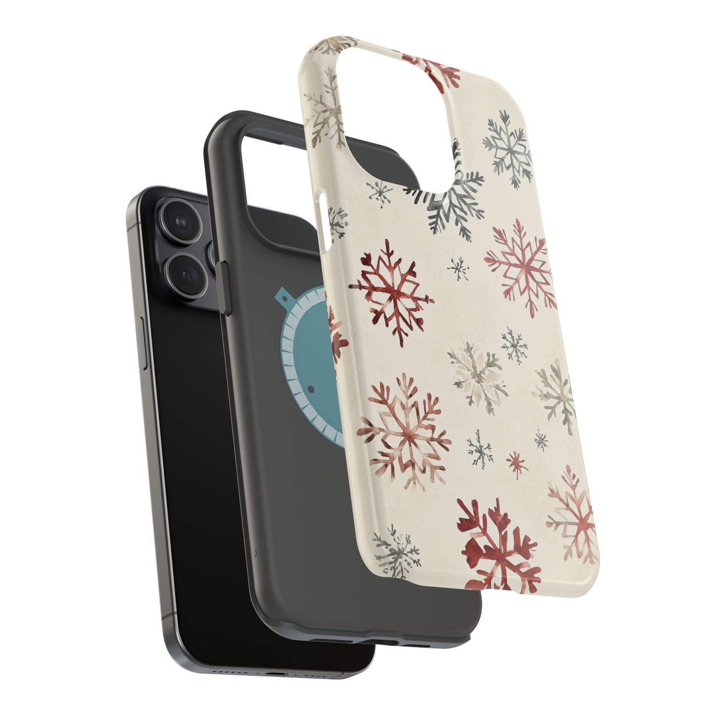 Vintage Red and Gray Snowflake Pattern – MagSafe iPhone Series Case