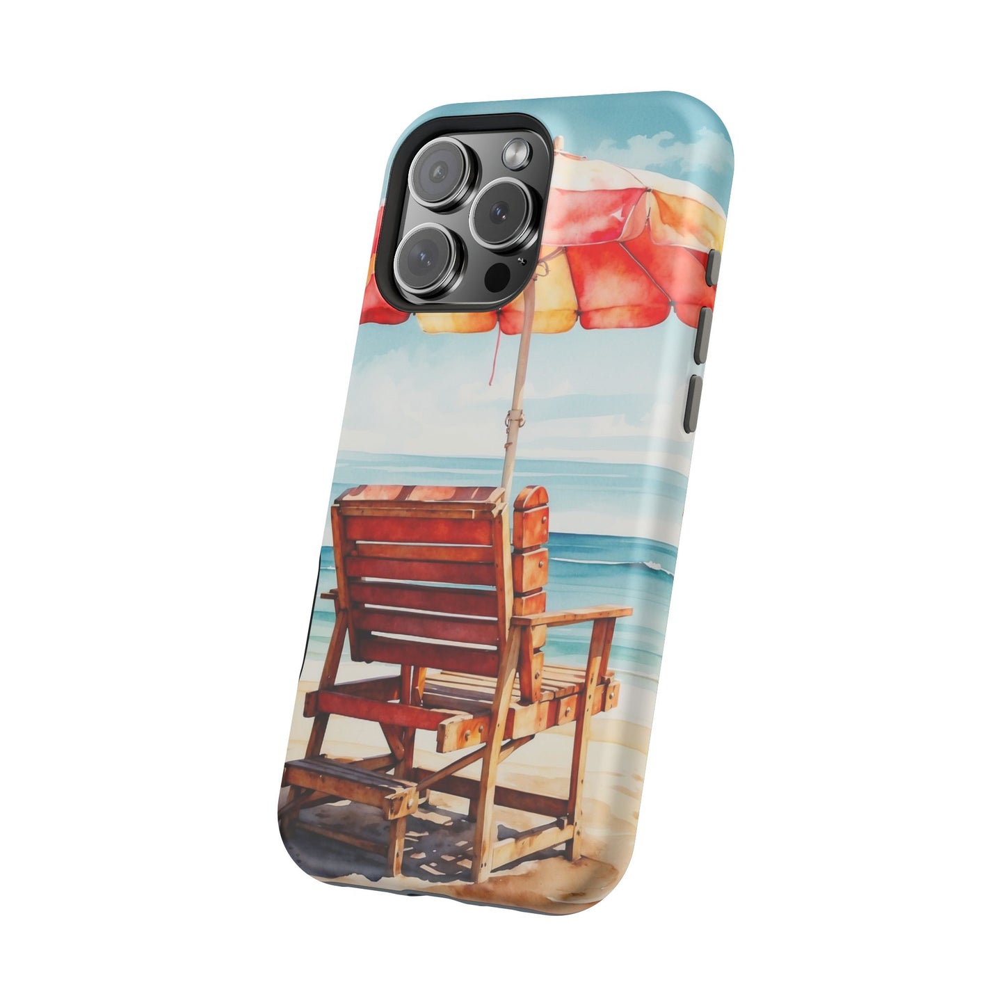 Beachfront Sunset Lounge MagSafe iPhone Case – Vibrant Watercolor Design