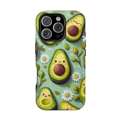 Cute Avocado MagSafe iPhone Case – Adorable Kawaii Avocados with Daisies, Shock-Resistant