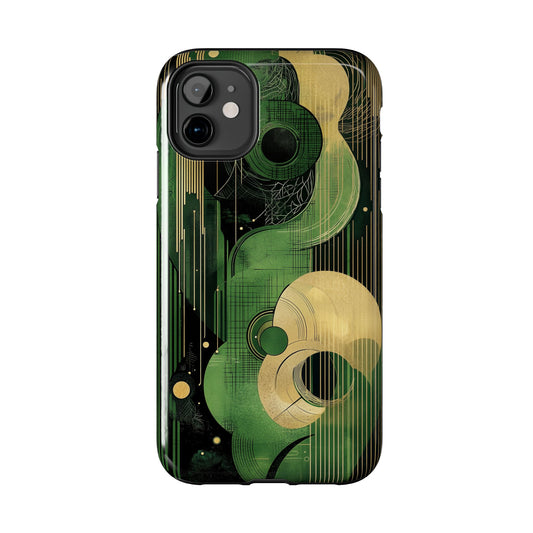 Abstract Green & Gold iPhone Case - Geometric Art Deco Protective Cover