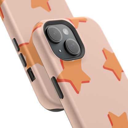 Retro Orange Stars MagSafe iPhone Case – Shock-Resistant, Smooth Matte Finish, Dual-Layer Design