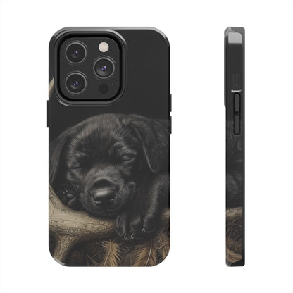 Adorable Black Labrador Puppy on Feathers iPhone Case