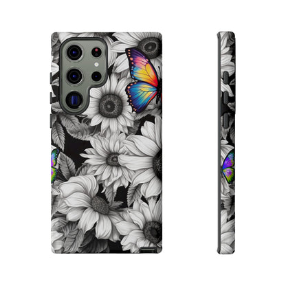 Rainbow Butterflies & Monochrome Sunflowers – Samsung Galaxy Case