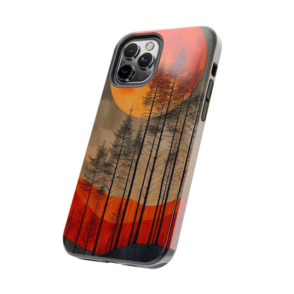 Moody Forest Moonrise iPhone Case – Dark Landscape Design, Dual-Layer Protection