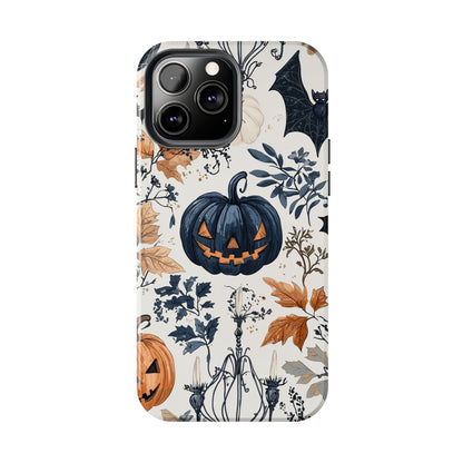 Vintage Halloween iPhone Case – Dark Jack-o'-Lanterns, Bats, and Autumn Leaves Design