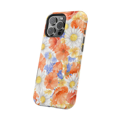 Watercolor Wildflower Pattern MagSafe iPhone Case – Durable Matte Finish with Daisy, Poppy & Cornflower Design