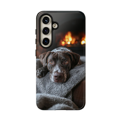 Cozy German Shorthaired Pointer Samsung Galaxy Case – Rustic Fireplace Protective Cover