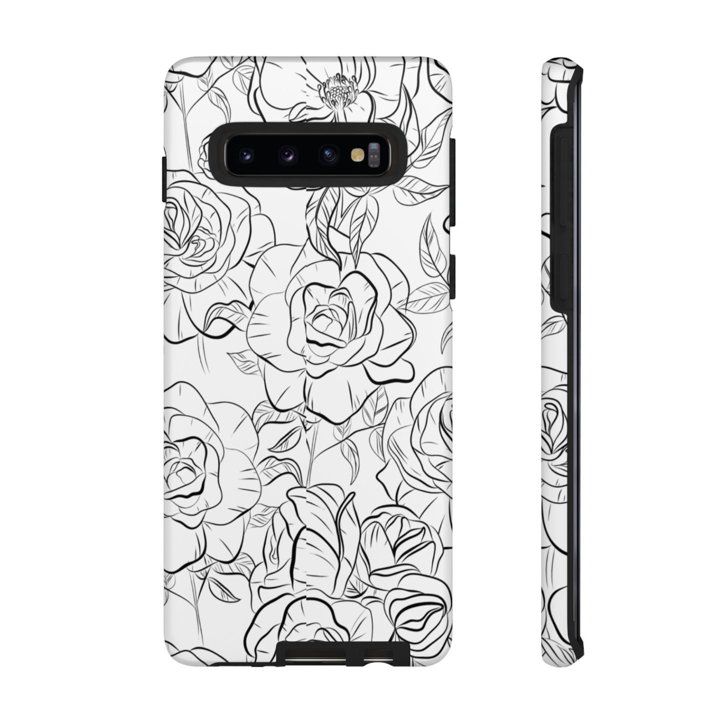 Monochrome Rose Garden Tough Samsung Galaxy Case – Elegant Floral Line Art with Dual-Layer Protection