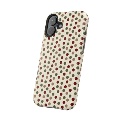 Festive Red & Green Polka Dots on Cream – MagSafe iPhone Case