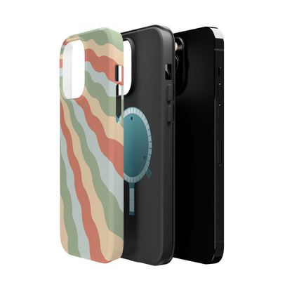 Earthy Retro Waves MagSafe iPhone Case – 70s-Inspired Wavy Stripes in Soft Green, Cream, and Rust