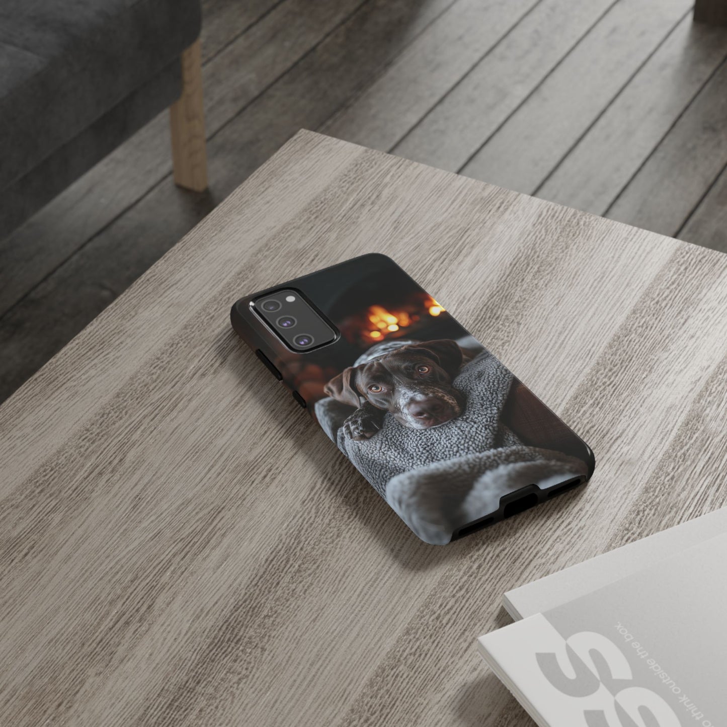 Cozy German Shorthaired Pointer Samsung Galaxy Case – Rustic Fireplace Protective Cover