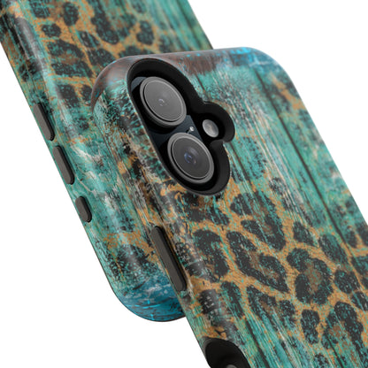 Turquoise Rustic Leopard Wood - MagSafe  iPhone Series Case