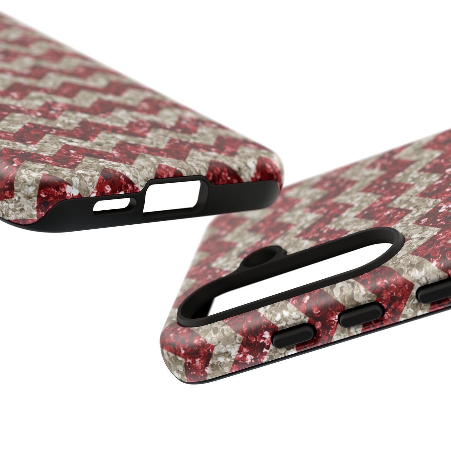 Sparkling Red & White Chevron – Glitter Illusion MagSafe iPhone Case