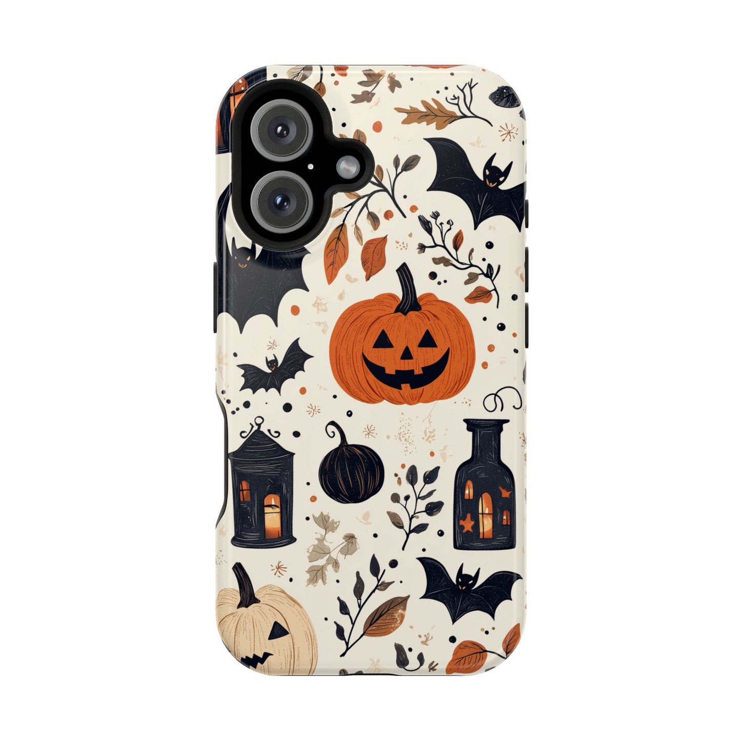 Charming Halloween MagSafe iPhone Case – Pumpkin, Bats, and Spooky Lantern Design