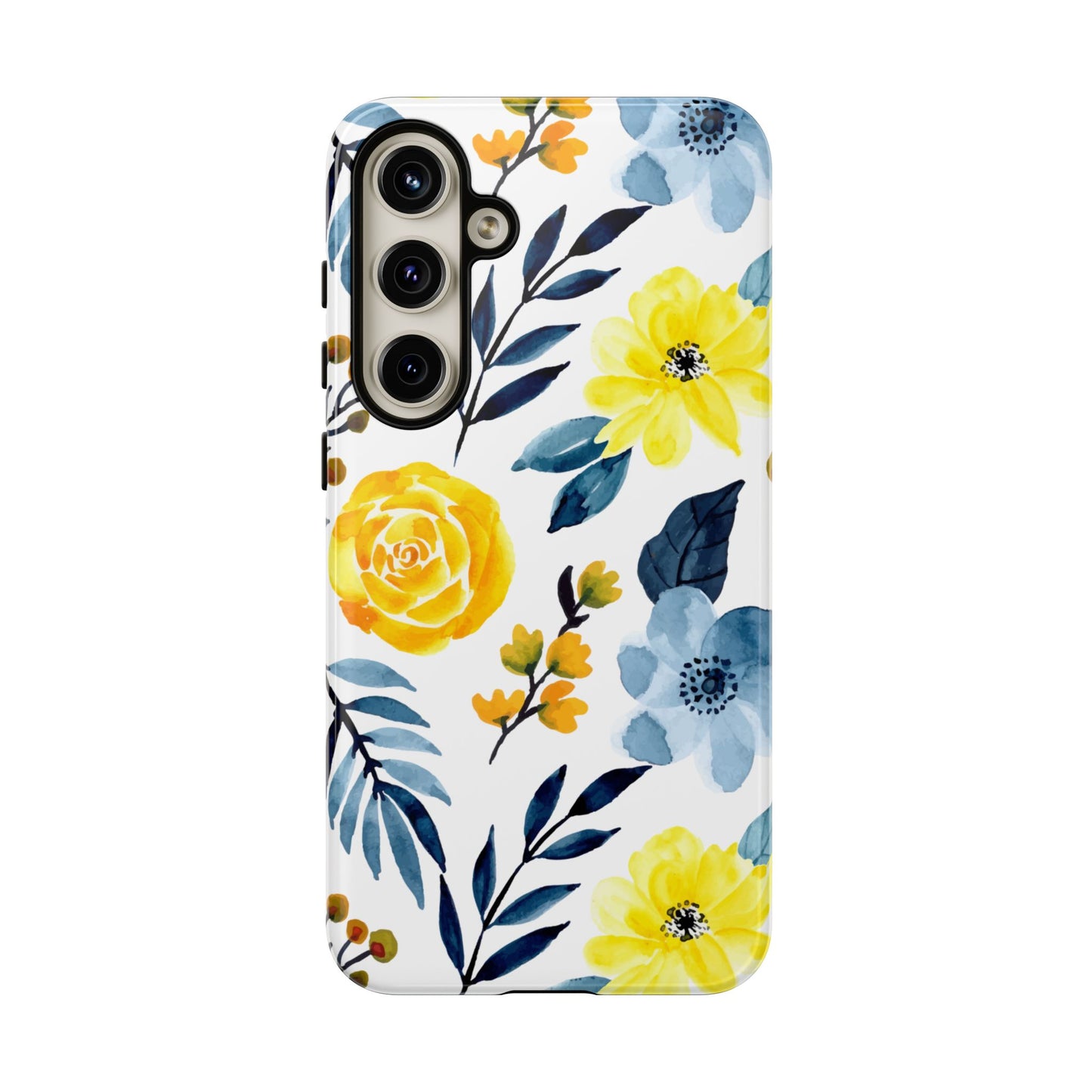 Golden Yellow & Sky Blue Floral – Watercolor Botanical Samsung Galaxy Case