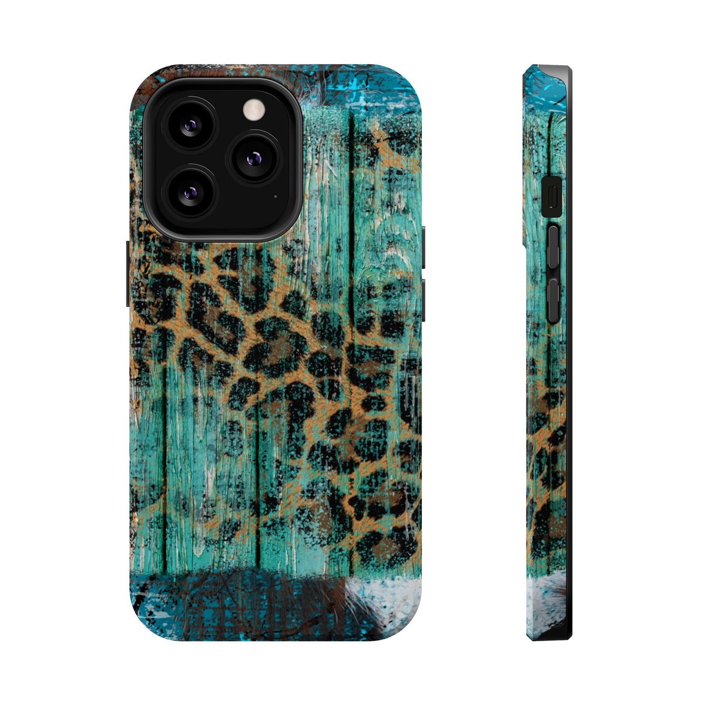 Turquoise Rustic Leopard Wood - MagSafe  iPhone Series Case