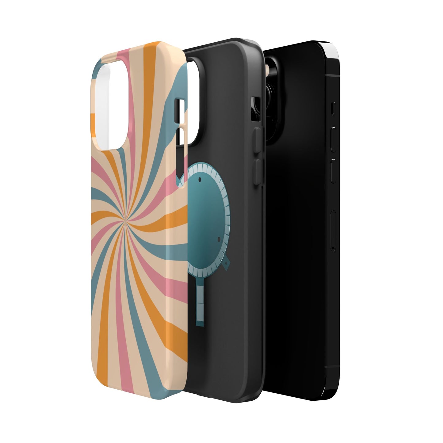 Retro Swirl Pattern MagSafe iPhone Case – Bold 70s Vibe in Pink, Orange, and Orange