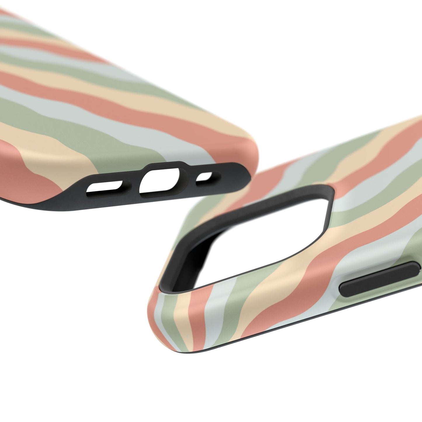 Earthy Retro Waves MagSafe iPhone Case – 70s-Inspired Wavy Stripes in Soft Green, Cream, and Rust