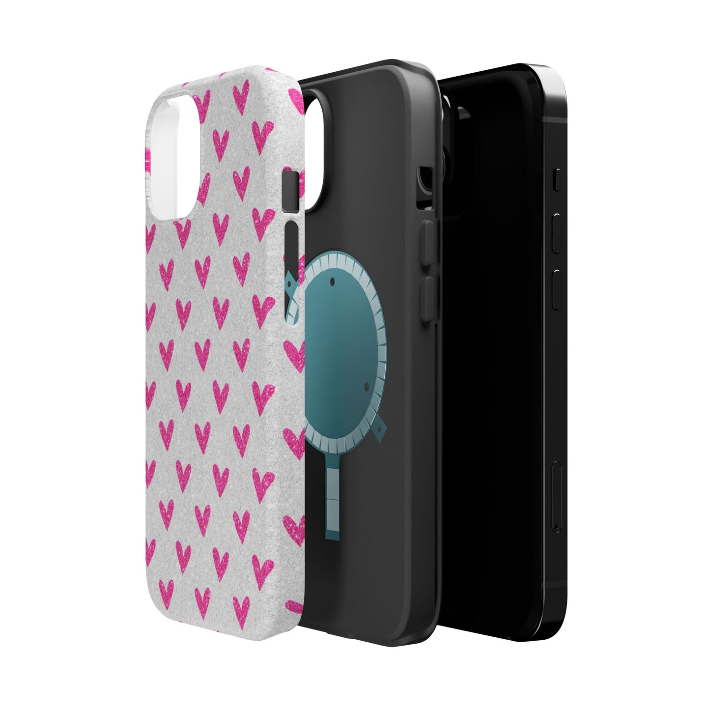 Pink Hearts on Glitter Silver – MagSafe iPhone Case