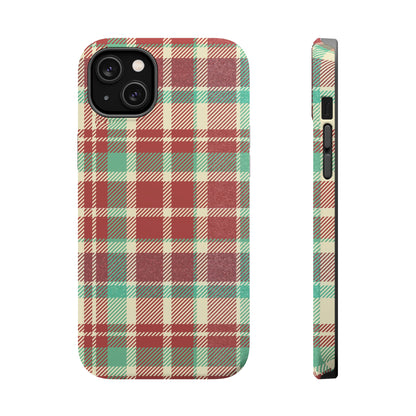 Retro Red & Cream Plaid – MagSafe iPhone Case with Classic Elegance