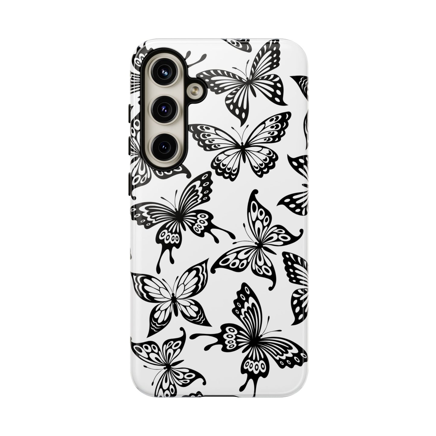Monochrome Butterfly Pattern Samsung Galaxy  Case – Dual-Layer Protection with Matte Finish