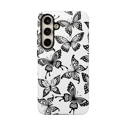 Monochrome Butterfly Pattern Samsung Galaxy  Case – Dual-Layer Protection with Matte Finish