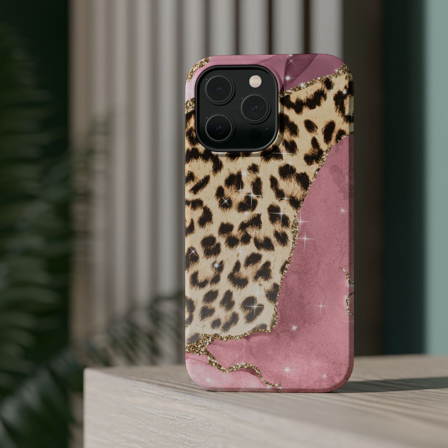 Pink Glam Leopard - MagSafe iPhone Series Case with Glitter Accents